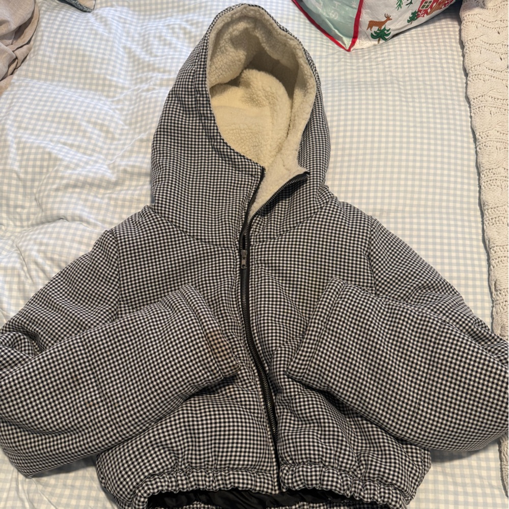 Princess Polly Black and White Checkered Puffer Jacket